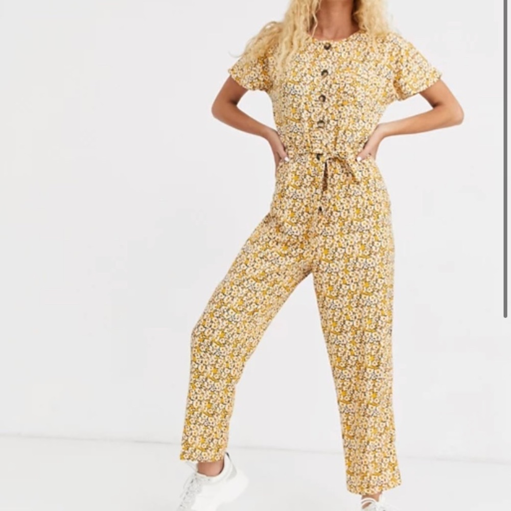 SOLD yellow floral button jumpsuit